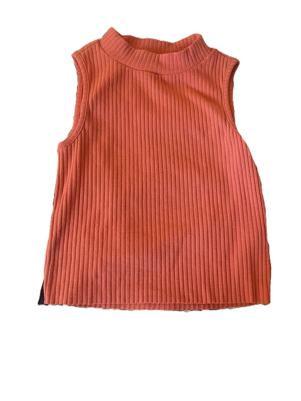 GB Girls Coral Orange Ribbed Knit Sleeveless Mock Neck Top Youth Size 6